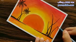 painting-008 - آموزش طراحی منظره آفتابی با دلفین های زیبا