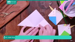 اوریگامی سه بعدی | طرح بوکمارک اسب شاخدار جالب با کاغذ رنگی
