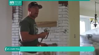 رنگ کردن نمای آجر سفال دور شومینه با پیستوله گراکو