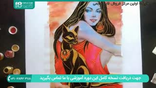 آموزش کشیدن نقاشی خانم و گربه روی شیشه