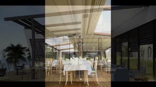 حقانی 09380039391-جدیدترین سقف جمع شونده حیاط کافه رستوران- زیباترین پوشش کنترلی رستوران بام هتل