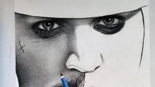 طراحی چهره جک اسپارو با مداد طراحی استدلر لوموگراف - سایت خط کش