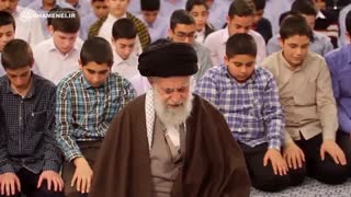 Ayatollah Khamenei leading congregational prayers in adolescence celebration for student