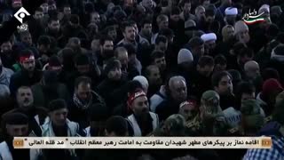 Imam Khamenei leading the funeral prayer for Genaral Soleimani and General al-Muhandis