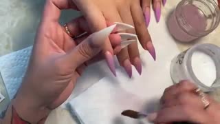 Nail Tutorial :: How to do purple and nude ombré with white 3D white flowers encapsulated