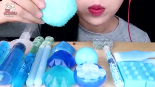 ASMR BLUE DESSERTS * JUICY DROP, NIK-L-NIP WAX BOTTLE EATING SOUNDS 먹방