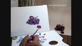 آموزش رنگ و روغن انگور با سه رنگ آبی اولترامارین، قرمز رز و سبز امرالد گرین