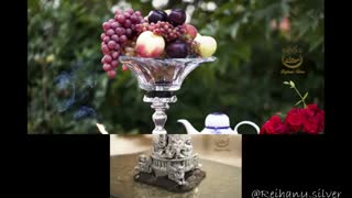 آینه و شمعدان نقره، ظروف کریستال نقره، ظرف میوه پایه دار، نقره ریحانی