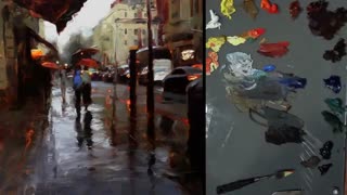 نقاشی یک روز بارانی در لندن . رنگ روغن. امپرسیون