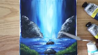 آموزش نقاشی اکریلیک آبشار برای مبتدیان