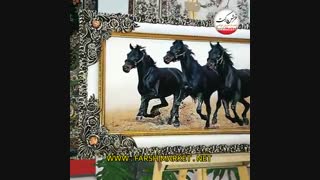 تابلو فرش اسب سیاه- فرش مارکت - خرید اینترنتی فرش کاشان