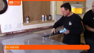 اجرای رزین اپوکسی طرح چوب بر روی صفحه کابینت