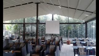 سقف متحرک حیاط رستوران-فروش سقف برقی کافه رستوران عربی-جدیدترین ایده سقف جمع شونده حیاط رستوران-فروش سقف بازشو فودکورت